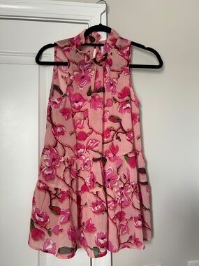 Sleeveless Pink Floral Tiered Tank Top